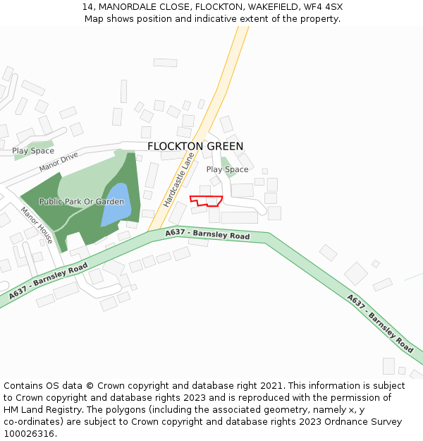 14, MANORDALE CLOSE, FLOCKTON, WAKEFIELD, WF4 4SX: Location map and indicative extent of plot