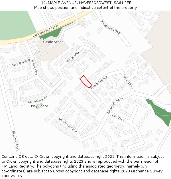 14, MAPLE AVENUE, HAVERFORDWEST, SA61 1EF: Location map and indicative extent of plot