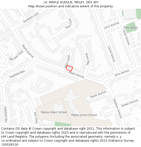 14, MAPLE AVENUE, RIPLEY, DE5 3PY: Location map and indicative extent of plot