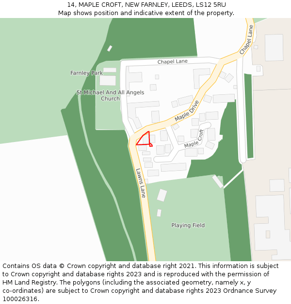 14, MAPLE CROFT, NEW FARNLEY, LEEDS, LS12 5RU: Location map and indicative extent of plot