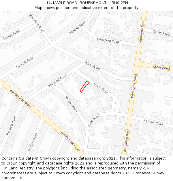 14, MAPLE ROAD, BOURNEMOUTH, BH9 2PN: Location map and indicative extent of plot