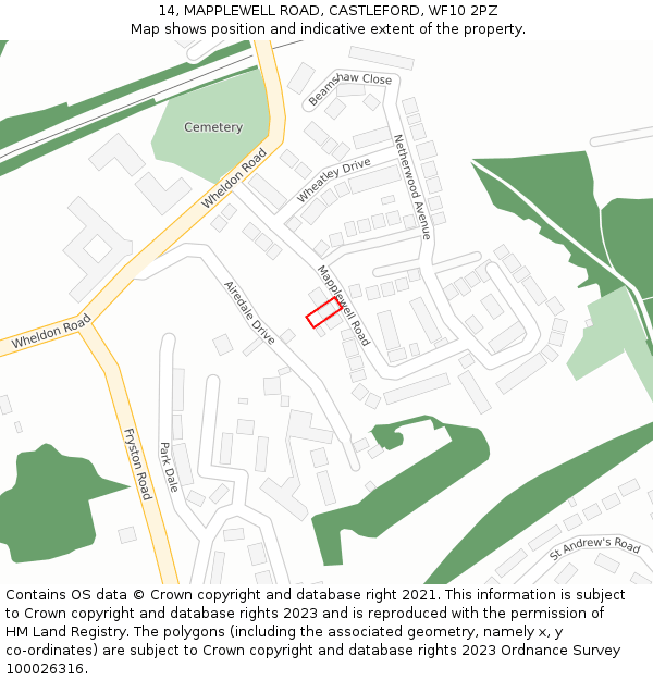 14, MAPPLEWELL ROAD, CASTLEFORD, WF10 2PZ: Location map and indicative extent of plot