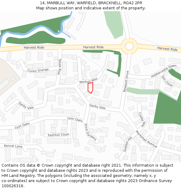 14, MARBULL WAY, WARFIELD, BRACKNELL, RG42 2PR: Location map and indicative extent of plot