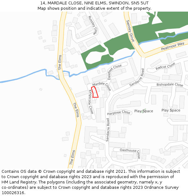 14, MARDALE CLOSE, NINE ELMS, SWINDON, SN5 5UT: Location map and indicative extent of plot