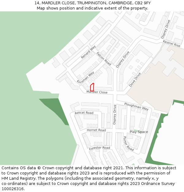 14, MARDLER CLOSE, TRUMPINGTON, CAMBRIDGE, CB2 9FY: Location map and indicative extent of plot