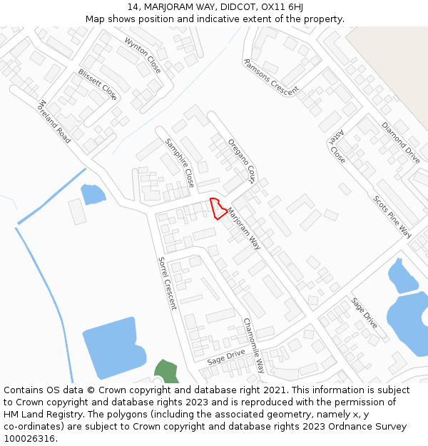 14, MARJORAM WAY, DIDCOT, OX11 6HJ: Location map and indicative extent of plot