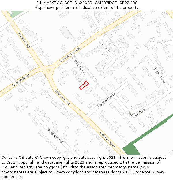 14, MARKBY CLOSE, DUXFORD, CAMBRIDGE, CB22 4RS: Location map and indicative extent of plot