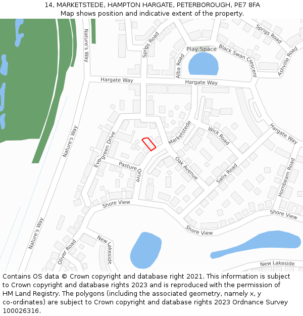 14, MARKETSTEDE, HAMPTON HARGATE, PETERBOROUGH, PE7 8FA: Location map and indicative extent of plot
