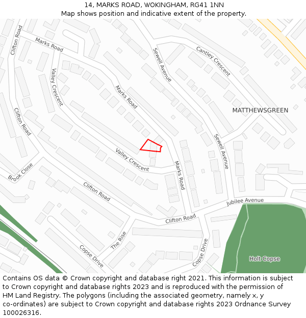14, MARKS ROAD, WOKINGHAM, RG41 1NN: Location map and indicative extent of plot