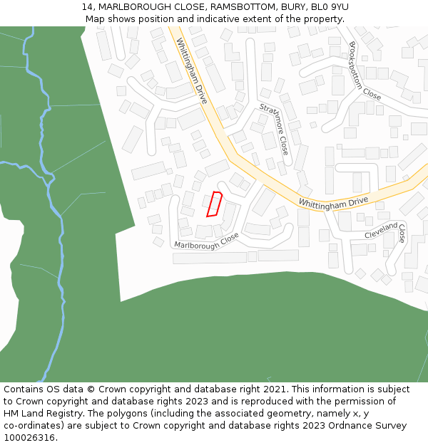 14, MARLBOROUGH CLOSE, RAMSBOTTOM, BURY, BL0 9YU: Location map and indicative extent of plot