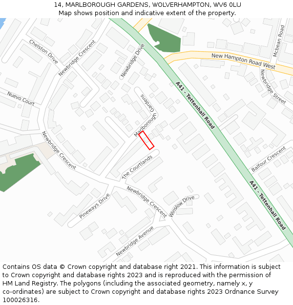 14, MARLBOROUGH GARDENS, WOLVERHAMPTON, WV6 0LU: Location map and indicative extent of plot