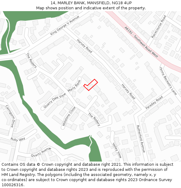 14, MARLEY BANK, MANSFIELD, NG18 4UP: Location map and indicative extent of plot
