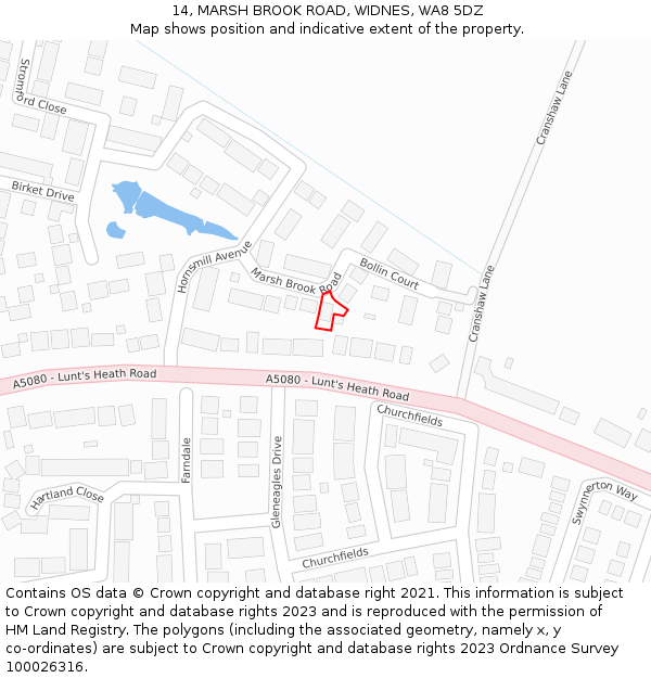14, MARSH BROOK ROAD, WIDNES, WA8 5DZ: Location map and indicative extent of plot