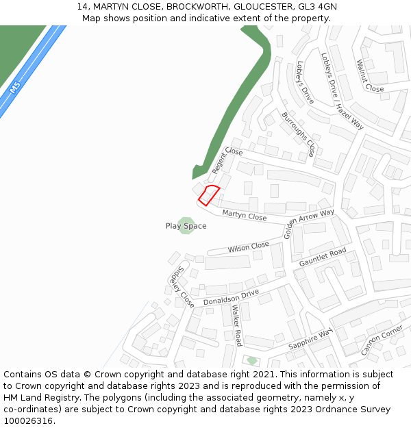 14, MARTYN CLOSE, BROCKWORTH, GLOUCESTER, GL3 4GN: Location map and indicative extent of plot