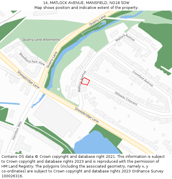 14, MATLOCK AVENUE, MANSFIELD, NG18 5DW: Location map and indicative extent of plot