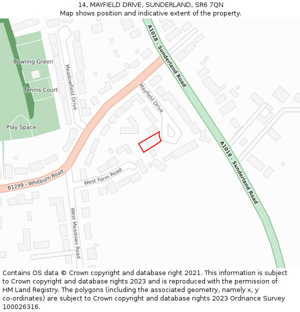 14, MAYFIELD DRIVE, SUNDERLAND, SR6 7QN: Location map and indicative extent of plot