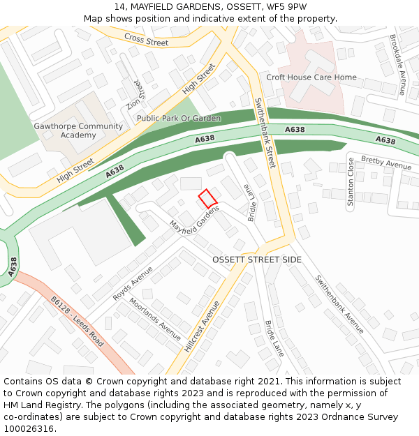 14, MAYFIELD GARDENS, OSSETT, WF5 9PW: Location map and indicative extent of plot
