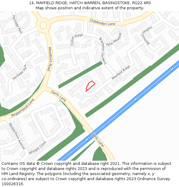 14, MAYFIELD RIDGE, HATCH WARREN, BASINGSTOKE, RG22 4RS: Location map and indicative extent of plot