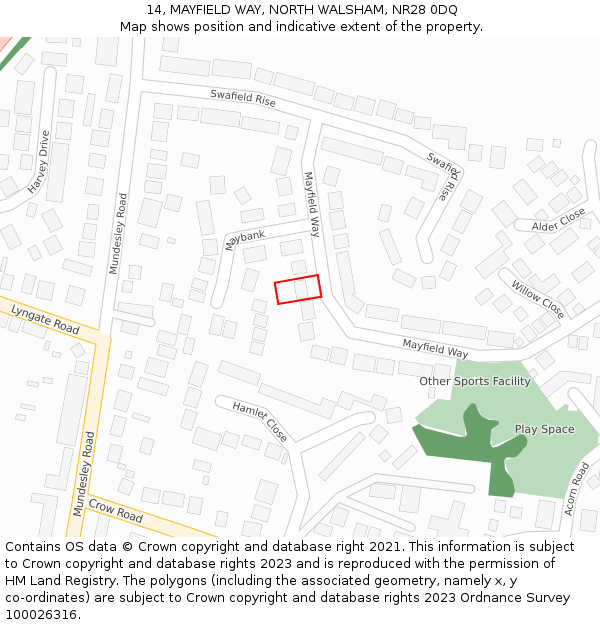 14, MAYFIELD WAY, NORTH WALSHAM, NR28 0DQ: Location map and indicative extent of plot