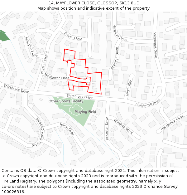 14, MAYFLOWER CLOSE, GLOSSOP, SK13 8UD: Location map and indicative extent of plot