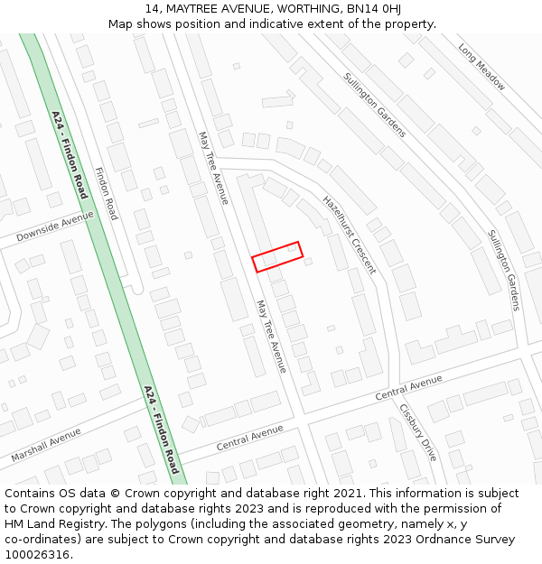14, MAYTREE AVENUE, WORTHING, BN14 0HJ: Location map and indicative extent of plot