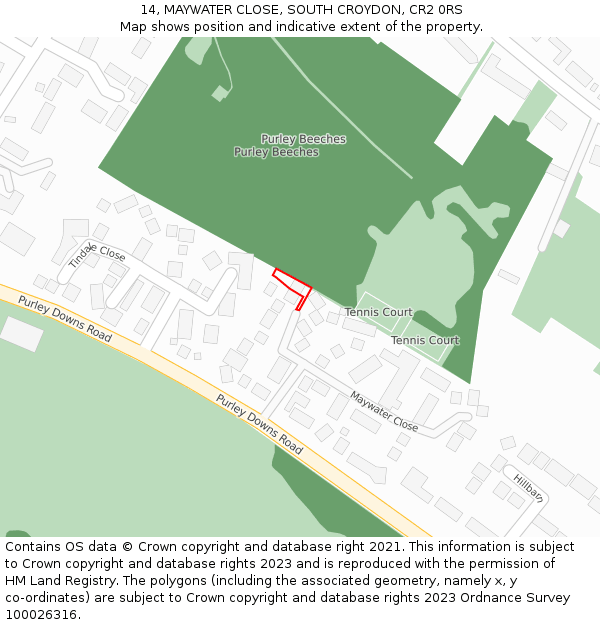 14, MAYWATER CLOSE, SOUTH CROYDON, CR2 0RS: Location map and indicative extent of plot
