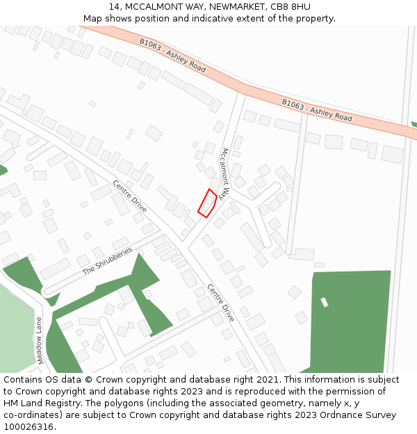 14, MCCALMONT WAY, NEWMARKET, CB8 8HU: Location map and indicative extent of plot