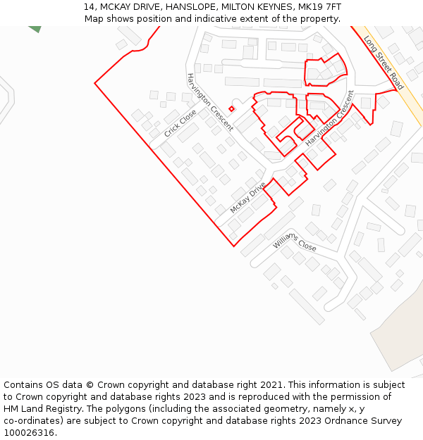 14, MCKAY DRIVE, HANSLOPE, MILTON KEYNES, MK19 7FT: Location map and indicative extent of plot