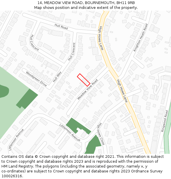14, MEADOW VIEW ROAD, BOURNEMOUTH, BH11 9RB: Location map and indicative extent of plot