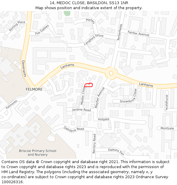 14, MEDOC CLOSE, BASILDON, SS13 1NR: Location map and indicative extent of plot