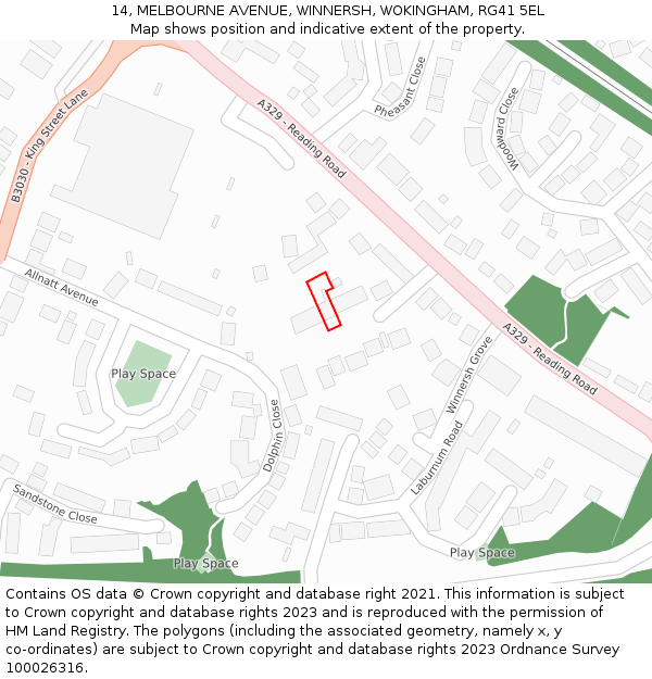 14, MELBOURNE AVENUE, WINNERSH, WOKINGHAM, RG41 5EL: Location map and indicative extent of plot