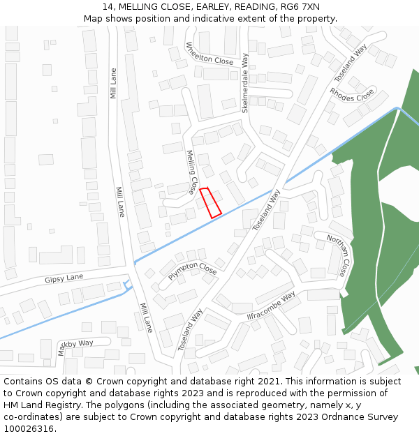 14, MELLING CLOSE, EARLEY, READING, RG6 7XN: Location map and indicative extent of plot