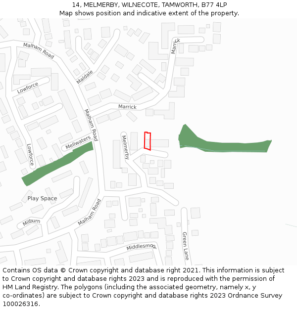 14, MELMERBY, WILNECOTE, TAMWORTH, B77 4LP: Location map and indicative extent of plot