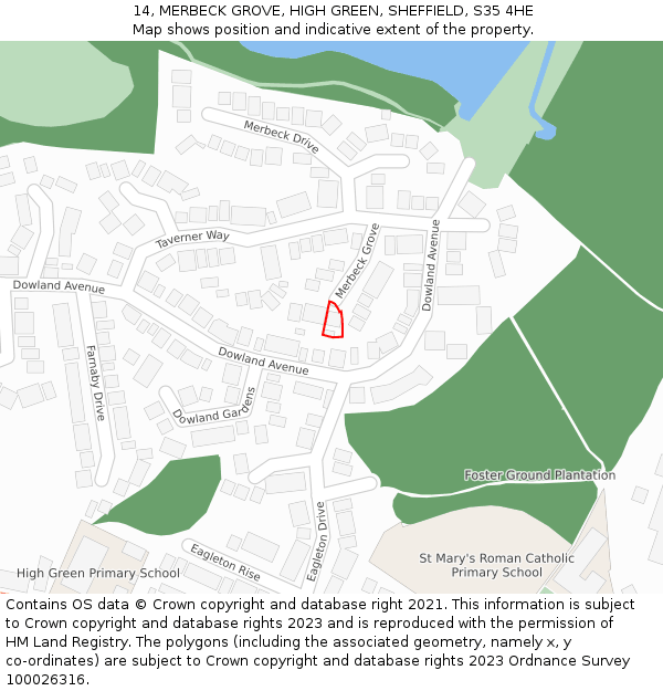 14, MERBECK GROVE, HIGH GREEN, SHEFFIELD, S35 4HE: Location map and indicative extent of plot