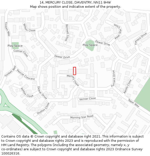 14, MERCURY CLOSE, DAVENTRY, NN11 9HW: Location map and indicative extent of plot