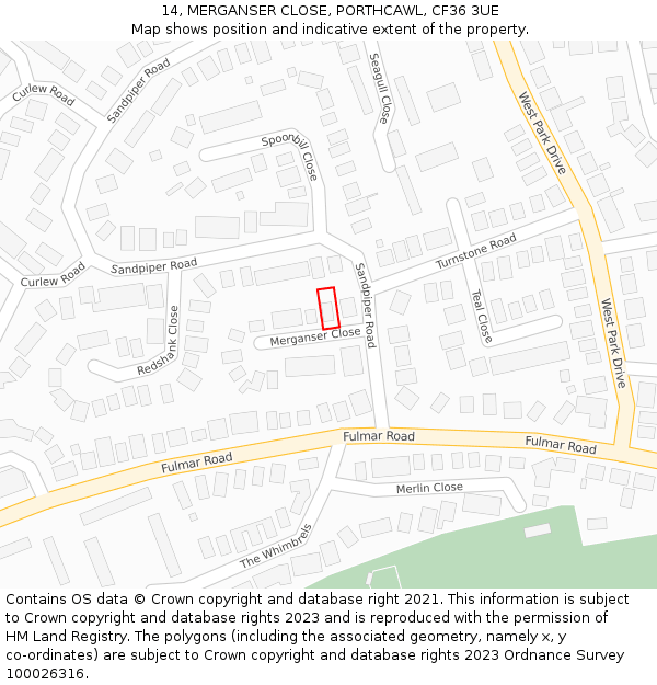 14, MERGANSER CLOSE, PORTHCAWL, CF36 3UE: Location map and indicative extent of plot