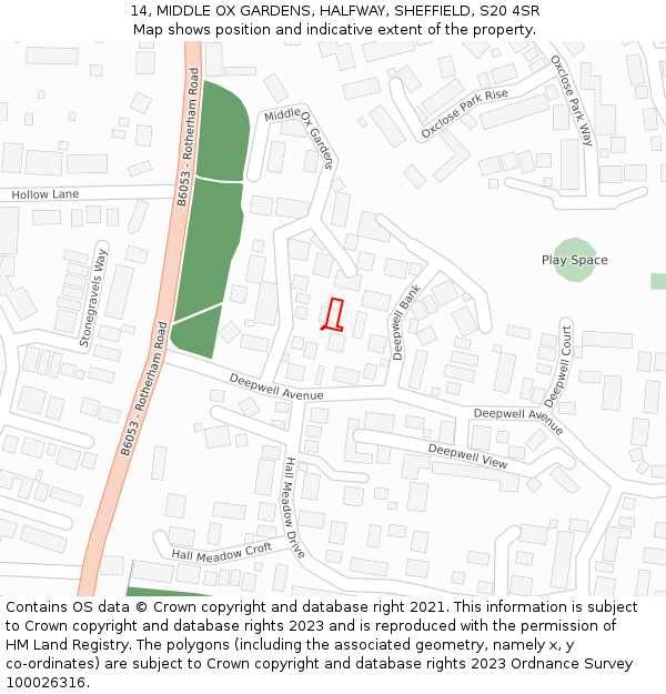 14, MIDDLE OX GARDENS, HALFWAY, SHEFFIELD, S20 4SR: Location map and indicative extent of plot