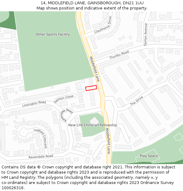 14, MIDDLEFIELD LANE, GAINSBOROUGH, DN21 1UU: Location map and indicative extent of plot