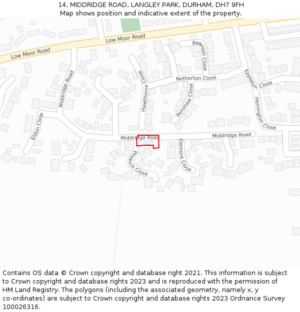 14, MIDDRIDGE ROAD, LANGLEY PARK, DURHAM, DH7 9FH: Location map and indicative extent of plot
