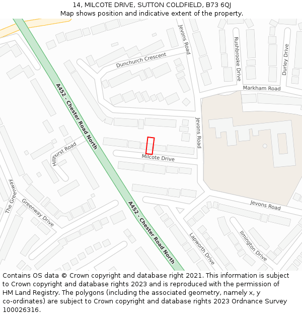 14, MILCOTE DRIVE, SUTTON COLDFIELD, B73 6QJ: Location map and indicative extent of plot