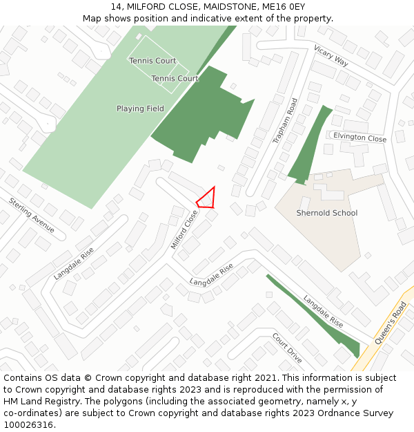 14, MILFORD CLOSE, MAIDSTONE, ME16 0EY: Location map and indicative extent of plot