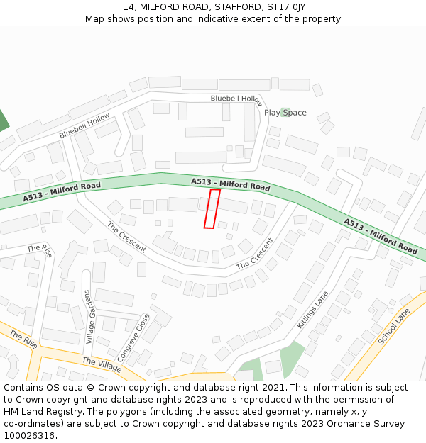 14, MILFORD ROAD, STAFFORD, ST17 0JY: Location map and indicative extent of plot