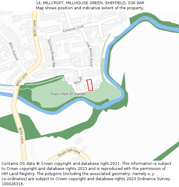 14, MILLCROFT, MILLHOUSE GREEN, SHEFFIELD, S36 9AR: Location map and indicative extent of plot
