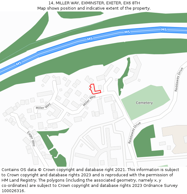 14, MILLER WAY, EXMINSTER, EXETER, EX6 8TH: Location map and indicative extent of plot