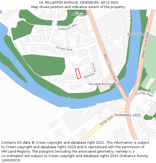 14, MILLWATER AVENUE, DEWSBURY, WF12 9QN: Location map and indicative extent of plot