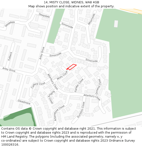 14, MISTY CLOSE, WIDNES, WA8 4GB: Location map and indicative extent of plot
