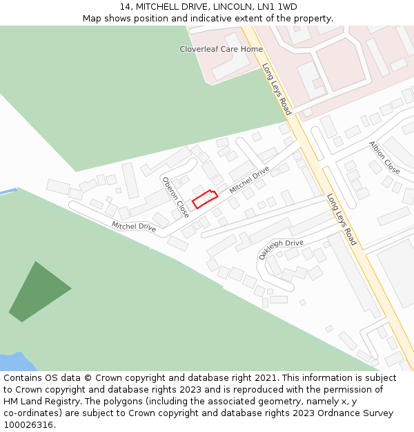 14, MITCHELL DRIVE, LINCOLN, LN1 1WD: Location map and indicative extent of plot
