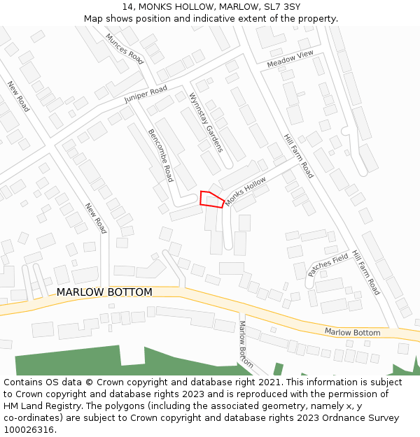14, MONKS HOLLOW, MARLOW, SL7 3SY: Location map and indicative extent of plot