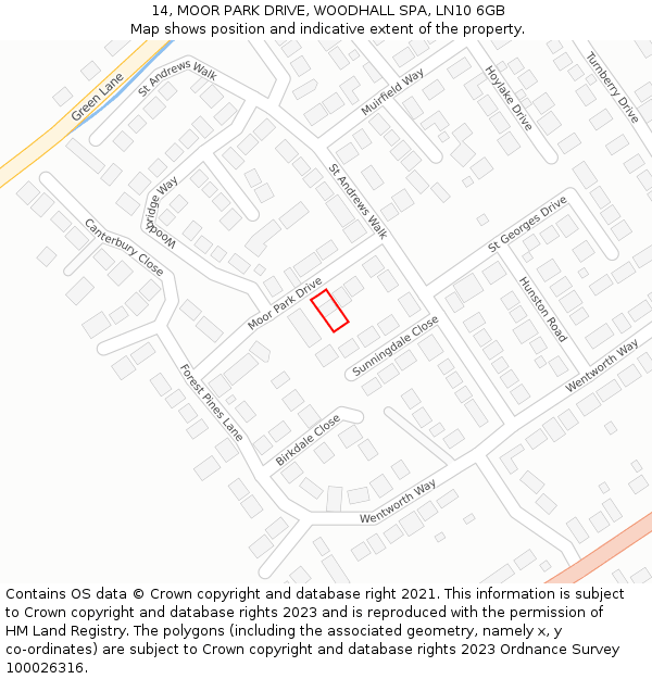 14, MOOR PARK DRIVE, WOODHALL SPA, LN10 6GB: Location map and indicative extent of plot