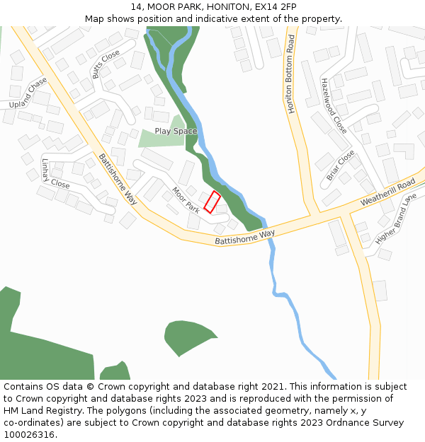 14, MOOR PARK, HONITON, EX14 2FP: Location map and indicative extent of plot